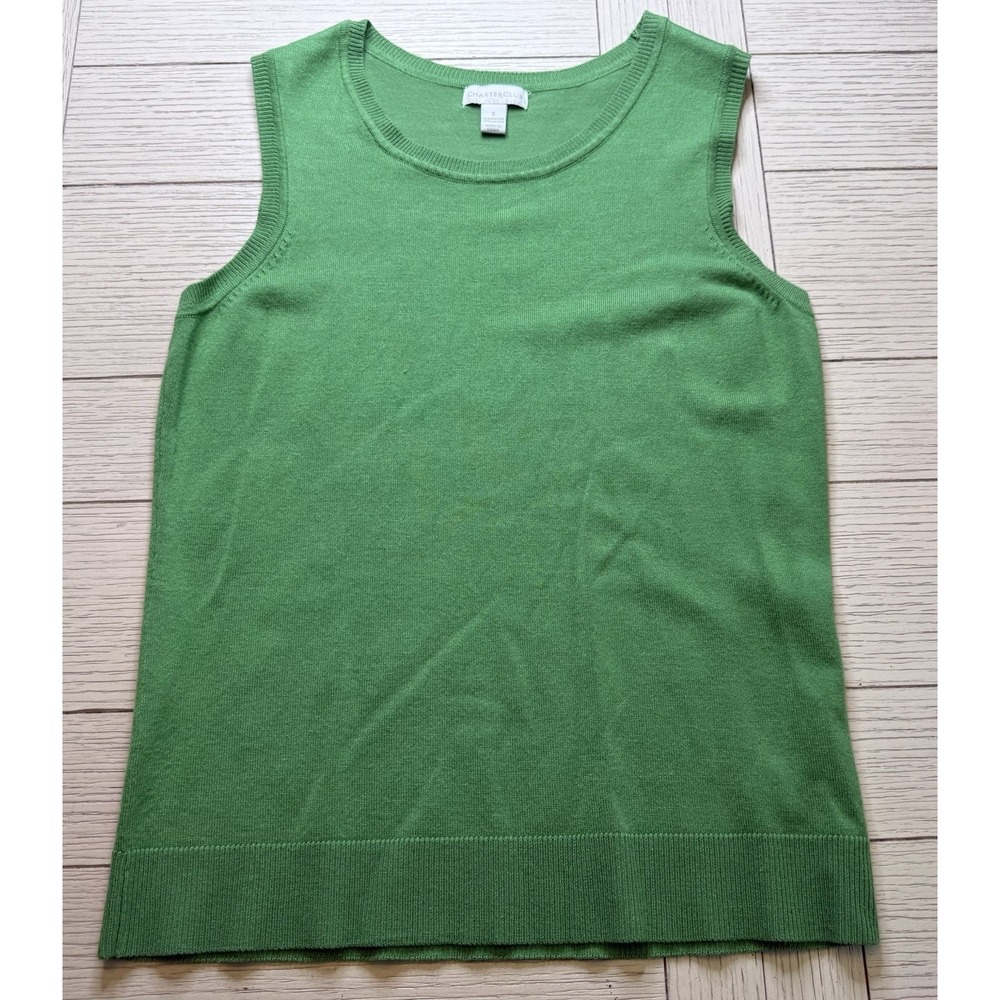 CHARTER CLUB Sz S Rayon Nylon Spring Green Knit Pullover Sleeveless Sweater